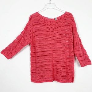 Pink Breeze Crochet Knit Cotton Boho Sweater XL